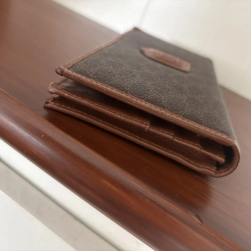 Celine Paris Long Wallet Macadam Brown Bi Fold Snap Coated Canvas Leather Trim - Picture 4 of 16